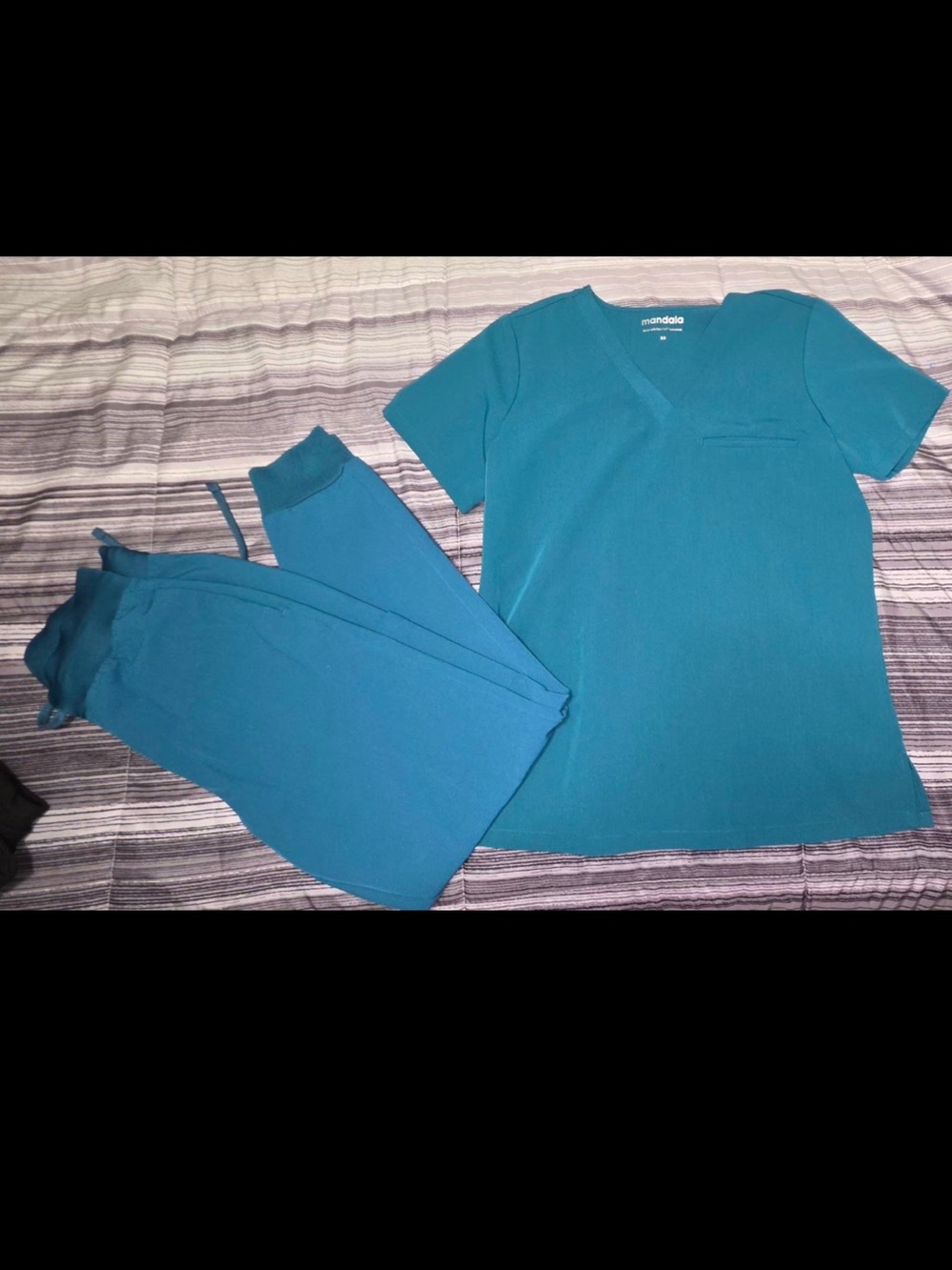 Mandala Teal V-Neck Scrub Top & Jogger Pants Set